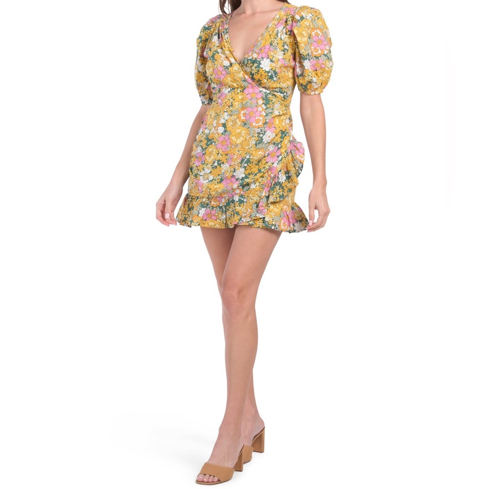 NWT Anthropologie x RAHI Petra Retro Floral Faux Wrap Mini Dress